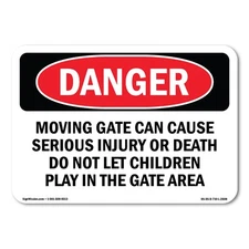 Moving Gate Can Cause Serious Injury Or ANSI Danger Sign Metal Plastic Decal
