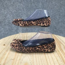 Sam And Libby Shoes Womens 8 Bow Leopard Print Slip On Ballet Flats Brown Black