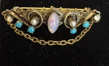 Original By Robert Victorian Revival Brooch Faux Opal Turquoise Pearl Vintage