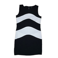 Ann Taylor 4 Spandex Polyester Blend Black & Cream Dress Knee Length