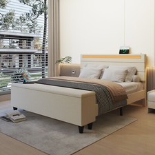 Full/Queen Size Bed Frame with Headboard USB Charging Station and LED Light
