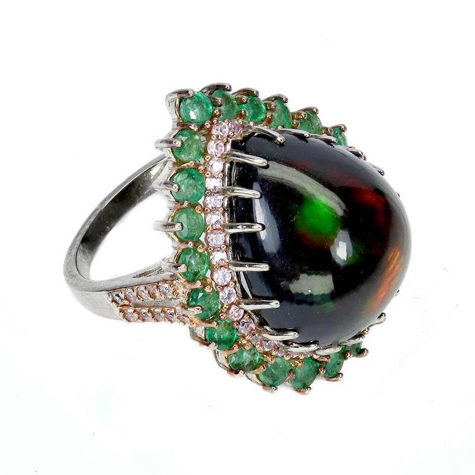 Anillo de plata de ley 925 hecho a mano pera ópalo negro 13 quilates zafiro piedras preciosas joyería Foto 3 de 4
