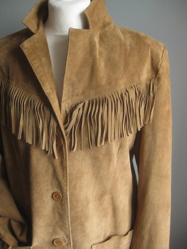 GIACCA COWBOY PELLE VINTAGE 18 16 L frange nativi americani lavabile in lavatrice camoscio - Foto 16 di 22