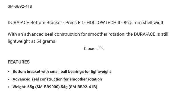 Shimano DURA-ACE Press Fit Bottom Bracket 86.5 mm SM-BB92-41B Made in Japan - Image 2 of 3