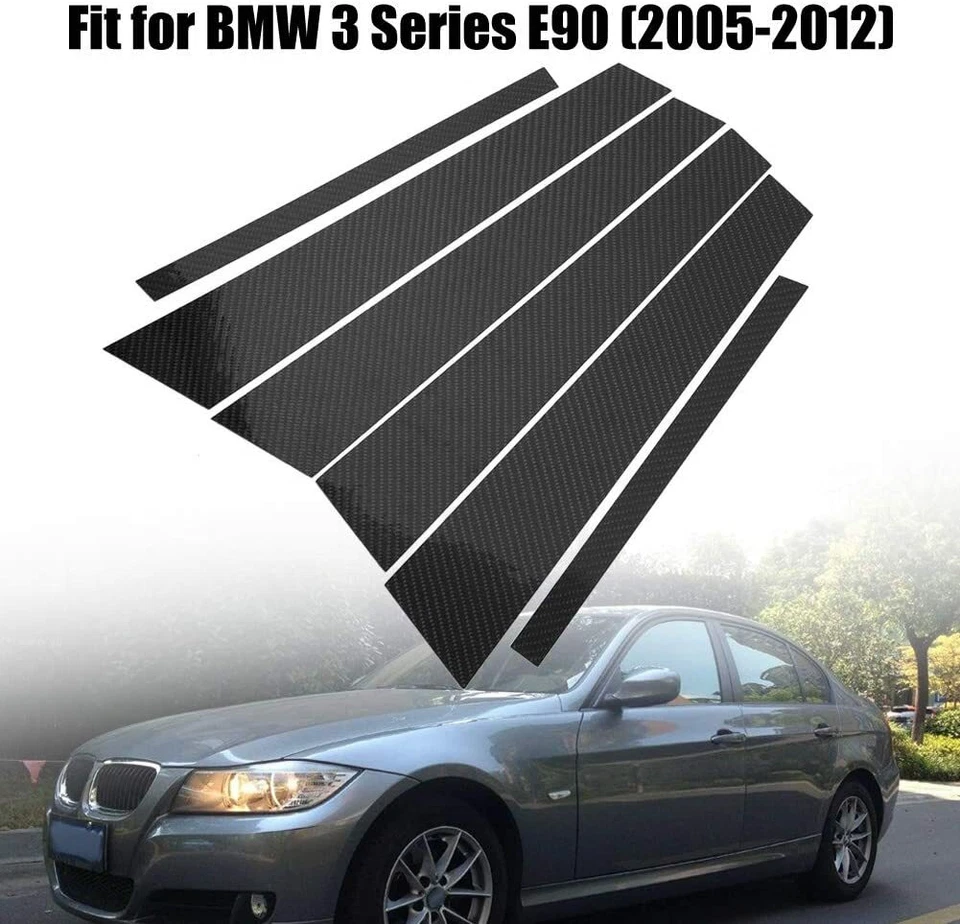 Calcomanía de cubierta de moldura de pilar B de fibra de carbono 5D para BMW Serie 3 05-12 E90 Foto 4 de 4