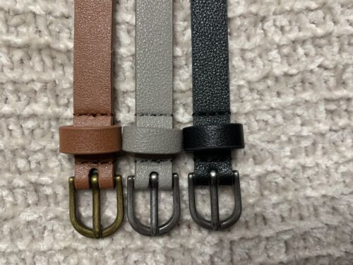 Lot of 3 Womens Belts Vegan Leather Black Brown Gray Fashion M/L   MD / LG - Picture 1 of 9