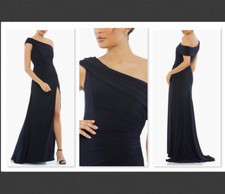 NEW  Mac Duggal Ruched One-Shoulder Trumpet Gown  Navy Size 4     #B887