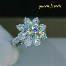 Flower Wedding Ring 2.18CT Round Cut Lab-Created Diamond 14K White Gold Finish