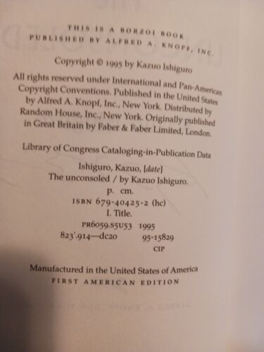The Unconsoled by Kazuo Ishiguro Signed Ist American Edition - Picture 4 of 4