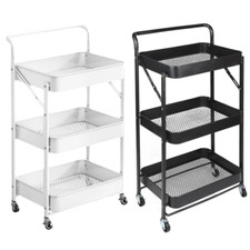 3 Tier Metal Trolley Cart Storage Rack Rolling Shelf Beauty Office Wheel Folding