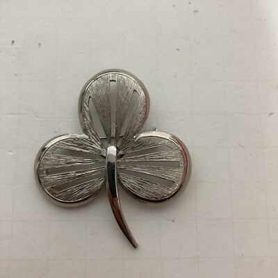 RARE RNK Silver Clover Brooch Pin Vintage Marked 2.5 Long  X 2  Wide