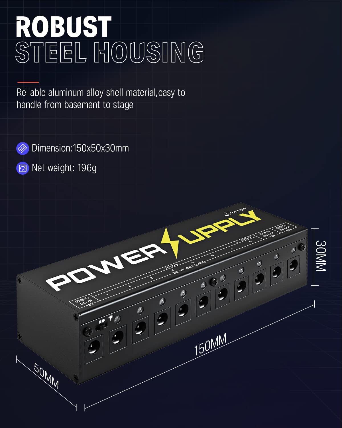 ⚡Donner 11 Port Guitar Effects Pedal Power Supply + Cable 9V/12V/18V 500 mA