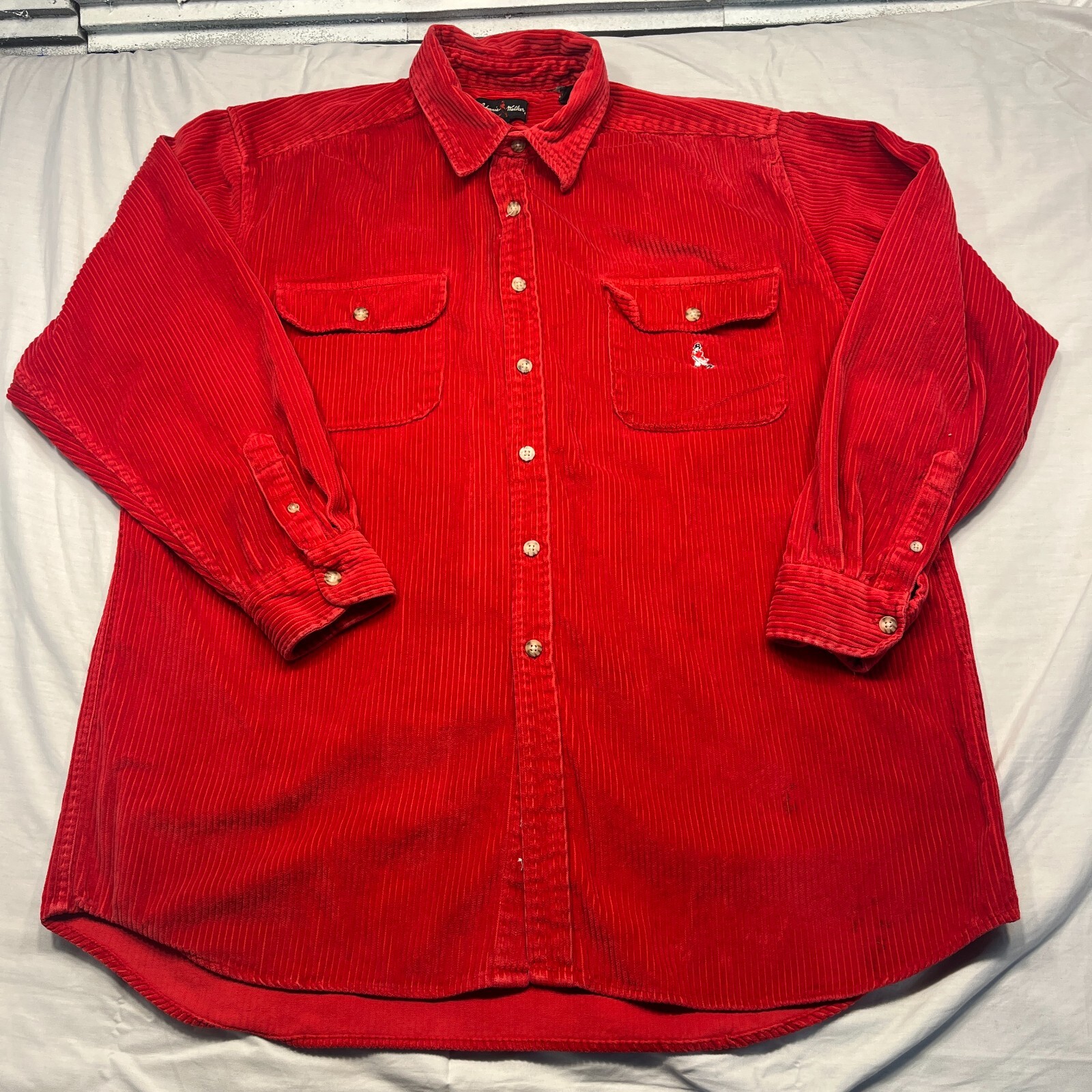 Vintage Johnnie Walker Scotch Whiskey Corduroy Shirt Mens Large Red Button Up