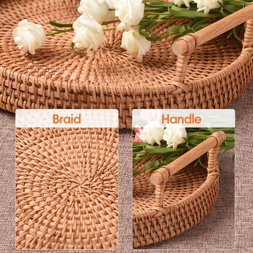 Rattan Handgewebt Rund Hohe Wand Trennschale Lebensmittel Aufbewahrung Platten mit Griff - Bild 2 von 9