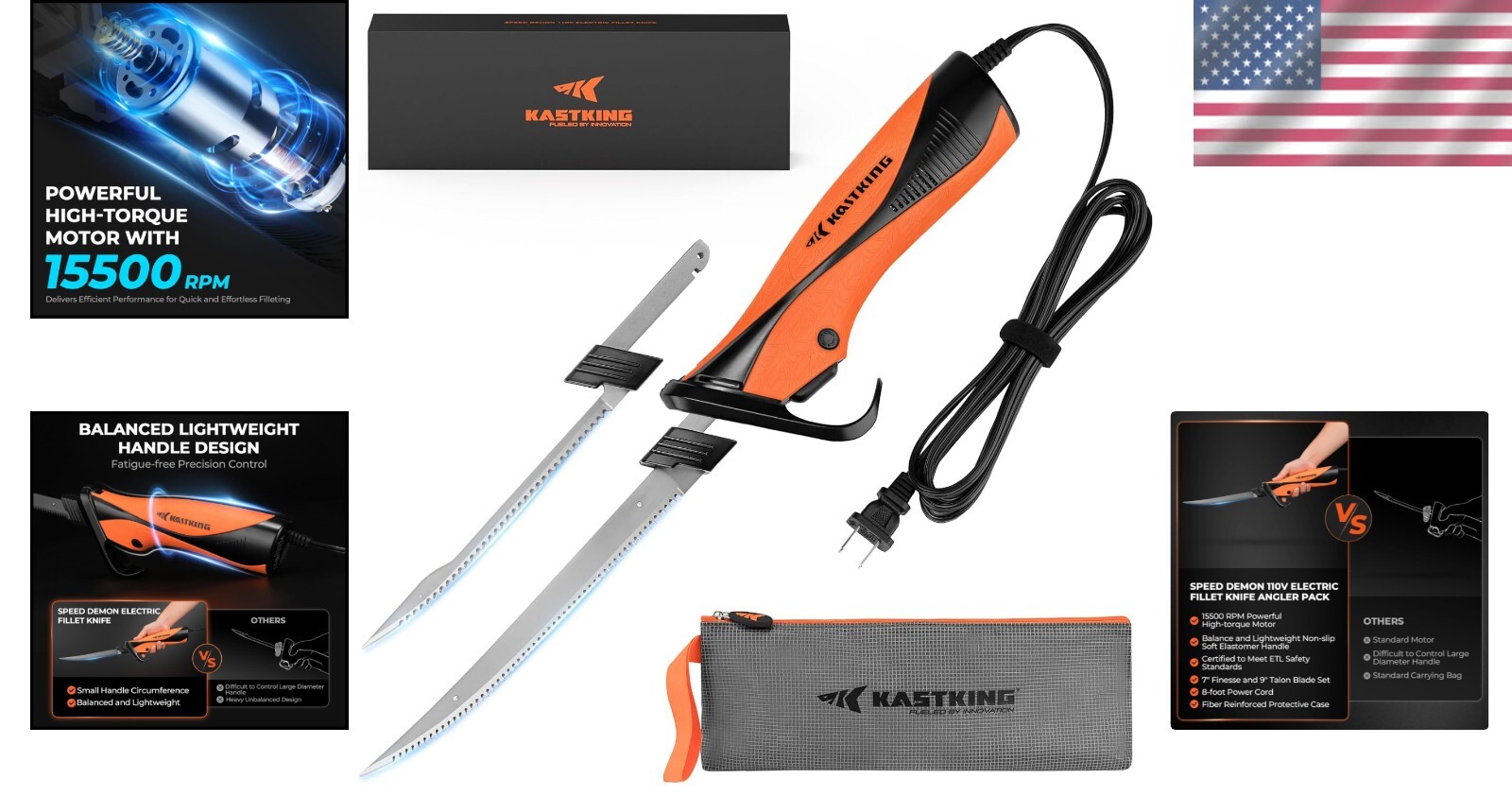 Electric Fillet Knife 110v Stainless Steel Blades for Fishing Outdoors