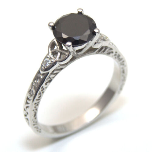  Ring Trinity Knot 1.5ct Black Diamond 4 Claw Sterling Silver  SS287 - Afbeelding 1 van 4