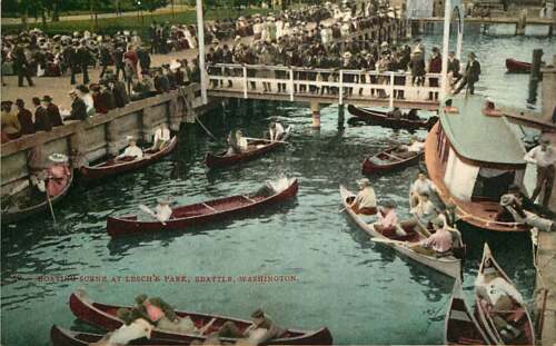 Postcard Boating Scene at Lesch's Park, Seattle, Washington - circa 1910 - Afbeelding 1 van 2