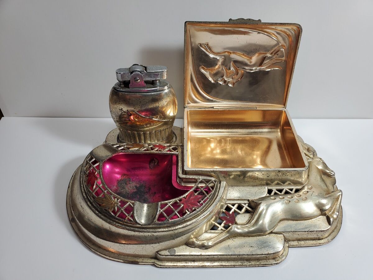 Vintage Mid Century Japan Metal Smoking Set Art Deco Lighter Vintage Mid Century Japan Metal Smoking Set Art Deco Lighter