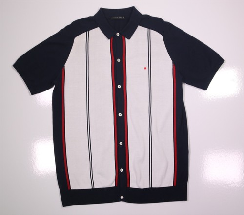 Purificacion Garcia Blue/White/Red Knit Button-Up Cotton Jumper Shirt~ M