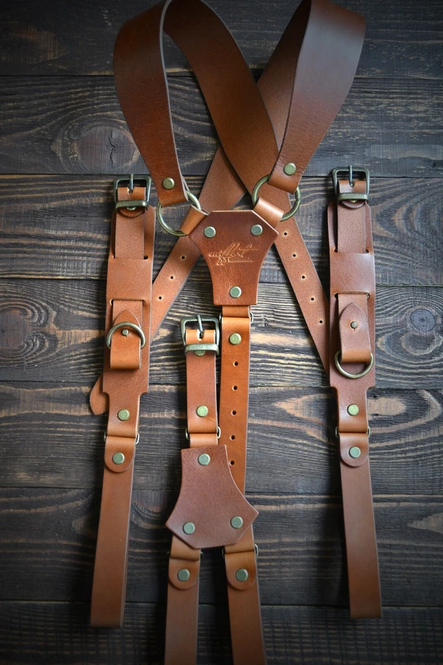 Сognac leather sword belt, Handmade leather Suspenders, leather accessories, men - Image 3 of 4