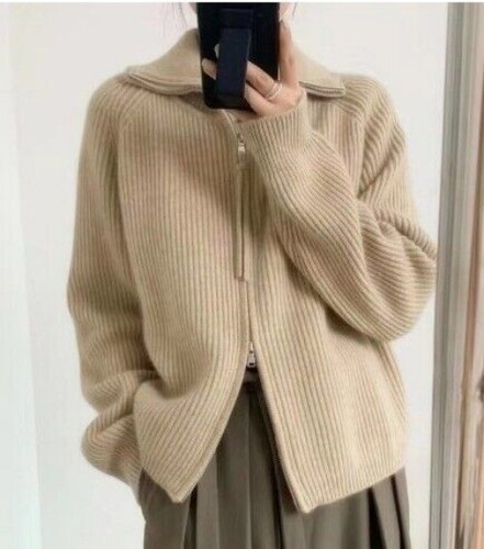 Winter New Thickened Wool Sweater Women's Lapel Collar Zipper Knitted Cardigans - Bild 30 von 30
