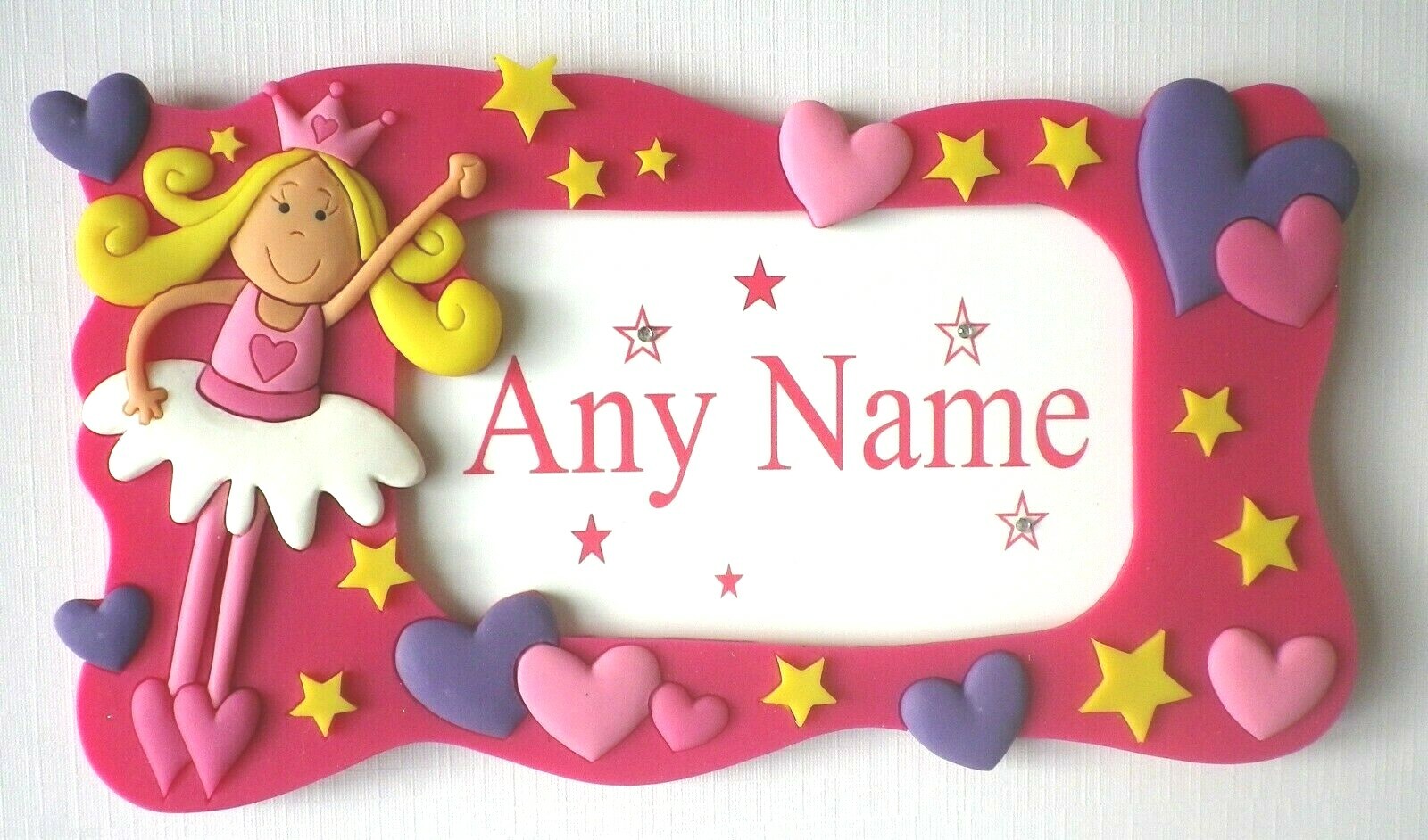 Personalised Name Plaque / Door / Sign. ANY NAME Hearts / Stars /  Fairy / Pink