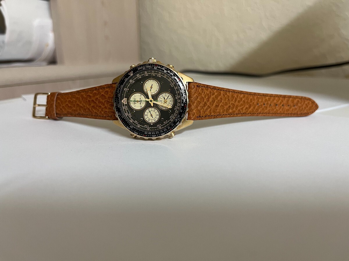 Vintage SEIKO Flightmaster 7T34-6A0L Chronograph Alarm Yellow gold