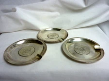 Vintage Sanborns Sterling Silver Ashtrays Set of 3 w/ Silver Un Peso Coin I-3445