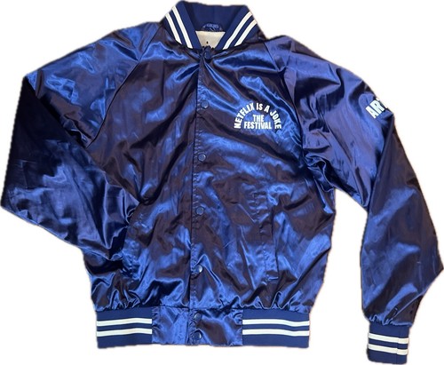 Netflix Is A Joke The Festival Artist Talent Satin Bomber Jacket Adult S Blue - Picture 2 of 15