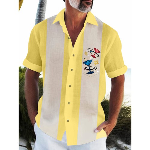 Men's Hawaiian Shirt, Short Sleeve Vintage Button Down Bowling Beach Shirts ๐ - Picture 43 of 45