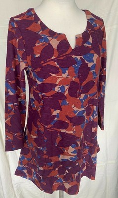 Adini 100% cotton slub jersey tunic 3/4 sleeve scoop neck with V notch pocket XS