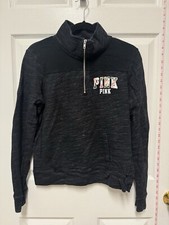 Victoria s Secret PINK Womens Dark Gray Quarter Zip Sweatshirt Logo Size Medium