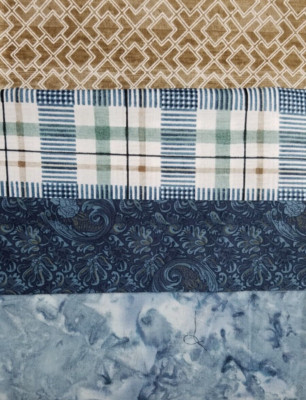 plaid geometric filigree watercolor fabric bundle 2yds blue tan teal white NEW