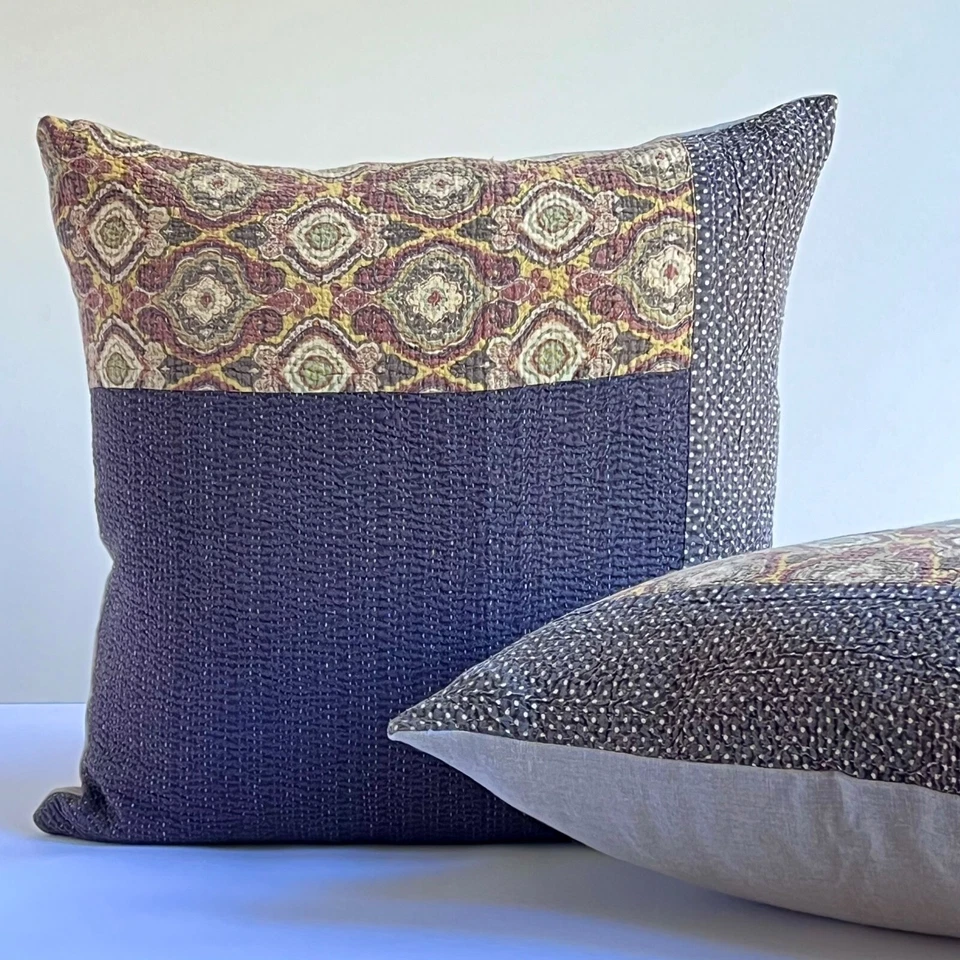 Handmade Kantha Pillow cover 22x22 Inches Design B - Image 2 of 4