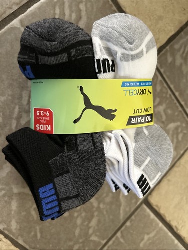 NEW PUMA 10 PACK SOCKS KIDS 9-3.5 BOYS GIRLS BLACK WHITE DRYCELL LOW CUT - Picture 7 of 11