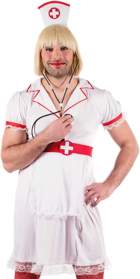 Disfraz de enfermera traviesa para hombre M L XL adulto hombre divertido vestido de fiesta de arrastre de soltero Foto 2 de 4