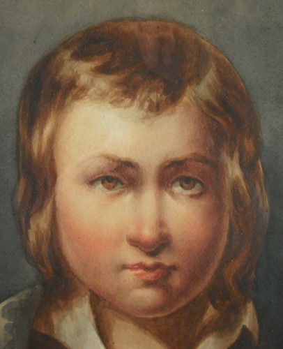 Dessin original aquarelle c1900 anonyme portrait de jeune garçon - Photo 2/4