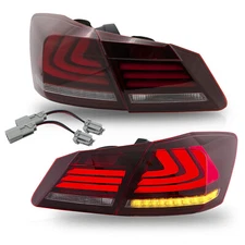 Customized RED CLEAR LED Tail Lights w/DRL Sequential Turn Sig. for 13-15 Accord