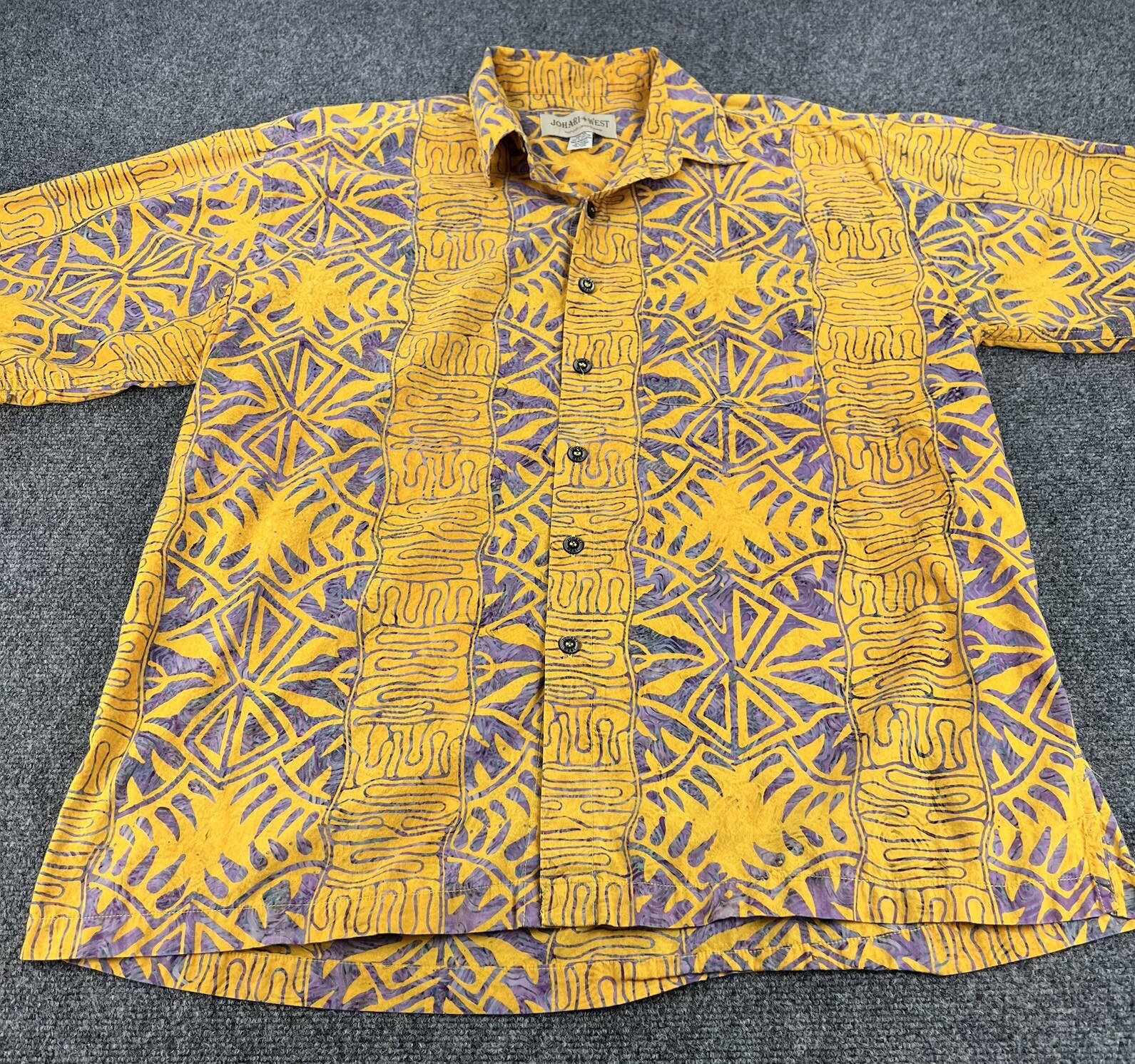 Johari West Leisure Shirt Men's Xl Yellow Tribal Short Sleeve Button Up