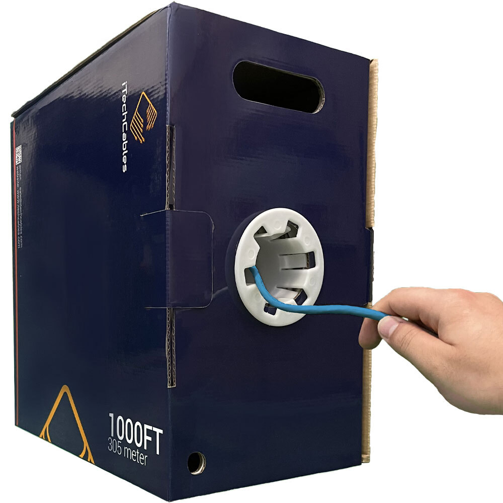 Cat6 1000ft Plenum Rated Cable, Fluke Tested, 550MHz, 23AWG 4Pair, Blue