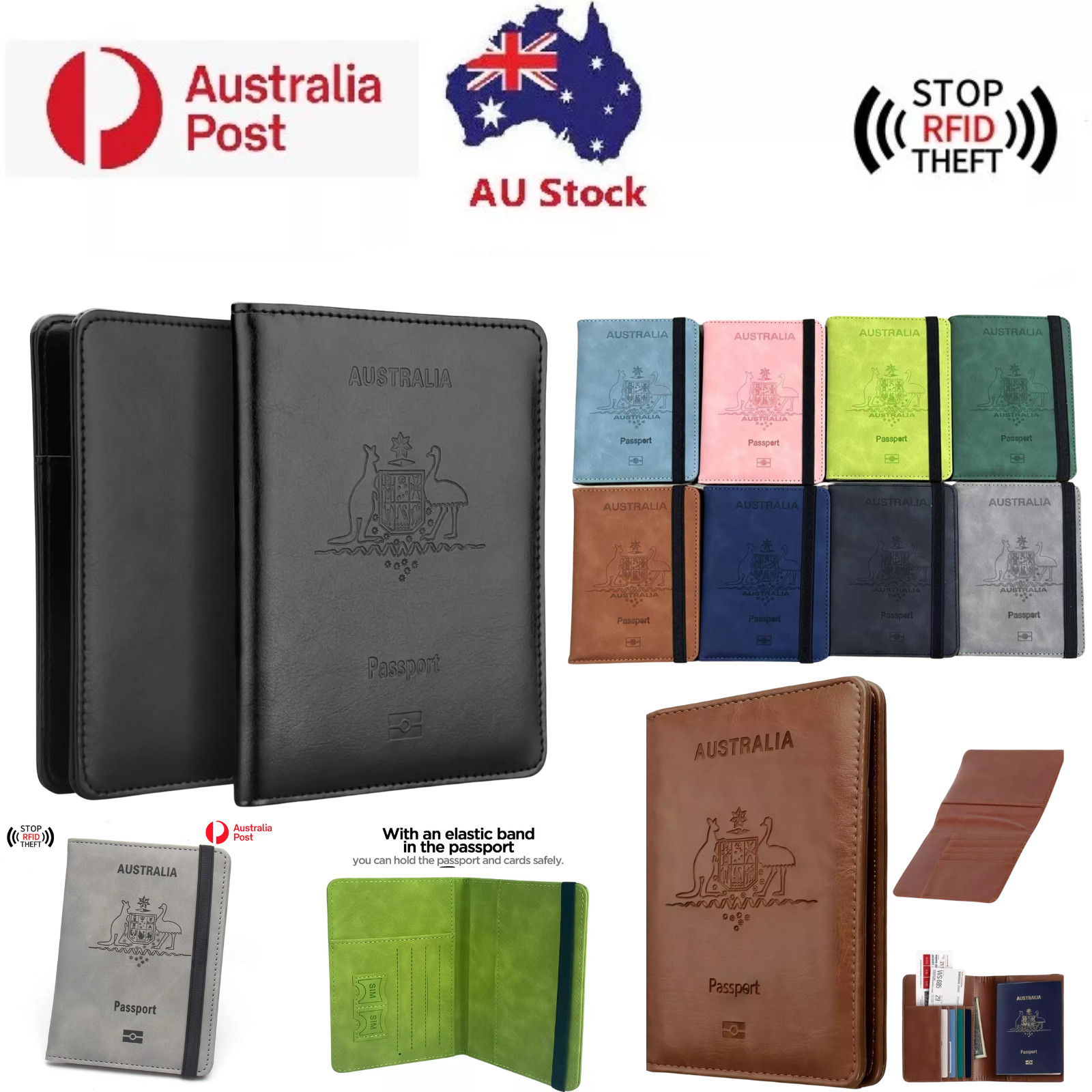 Premium RFID Blocking Leather Travel Passport Holder Secure ID Card Wallet Case