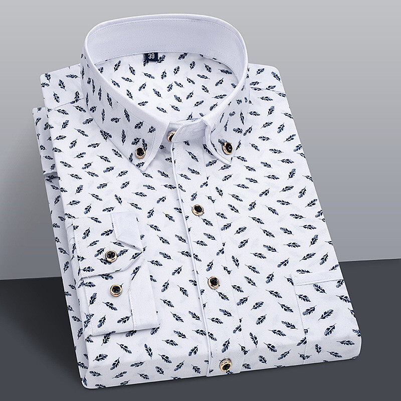 Mens Dress Shirts Long Sleeves Formal Business Slim Non Iron Dot Casual  Shirts | eBay