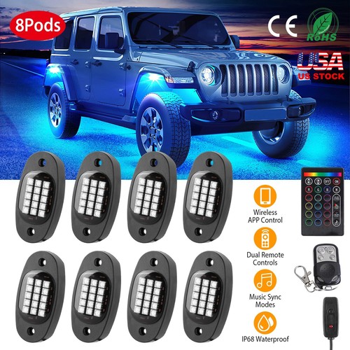 8/10 RGB Led Rock Lights Pods Kit Underbody Neon Music Light Lamp Wireless App - Picture 13 of 21