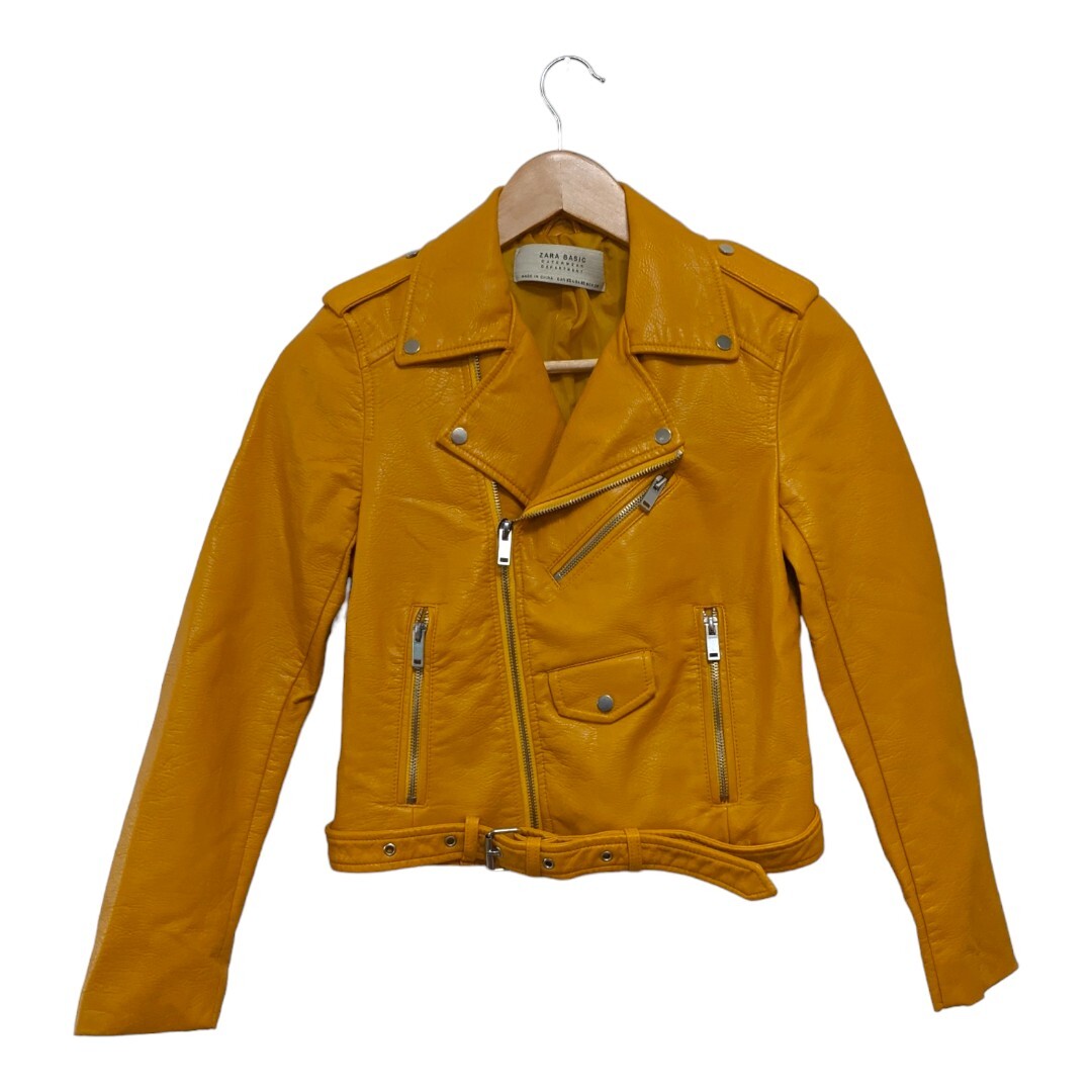 Zara Basic Mustard Faux Leather Motorcycle Jacket, XS