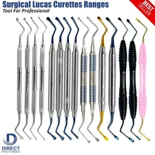 Lucas Curette Set Serrated Bone Curettes, Gold & Blue Dental Surgical Instrument