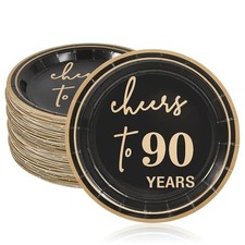 Ottin Black Gold Cheers to 90 Years 7'' Dessert Paper Plates 50Ct