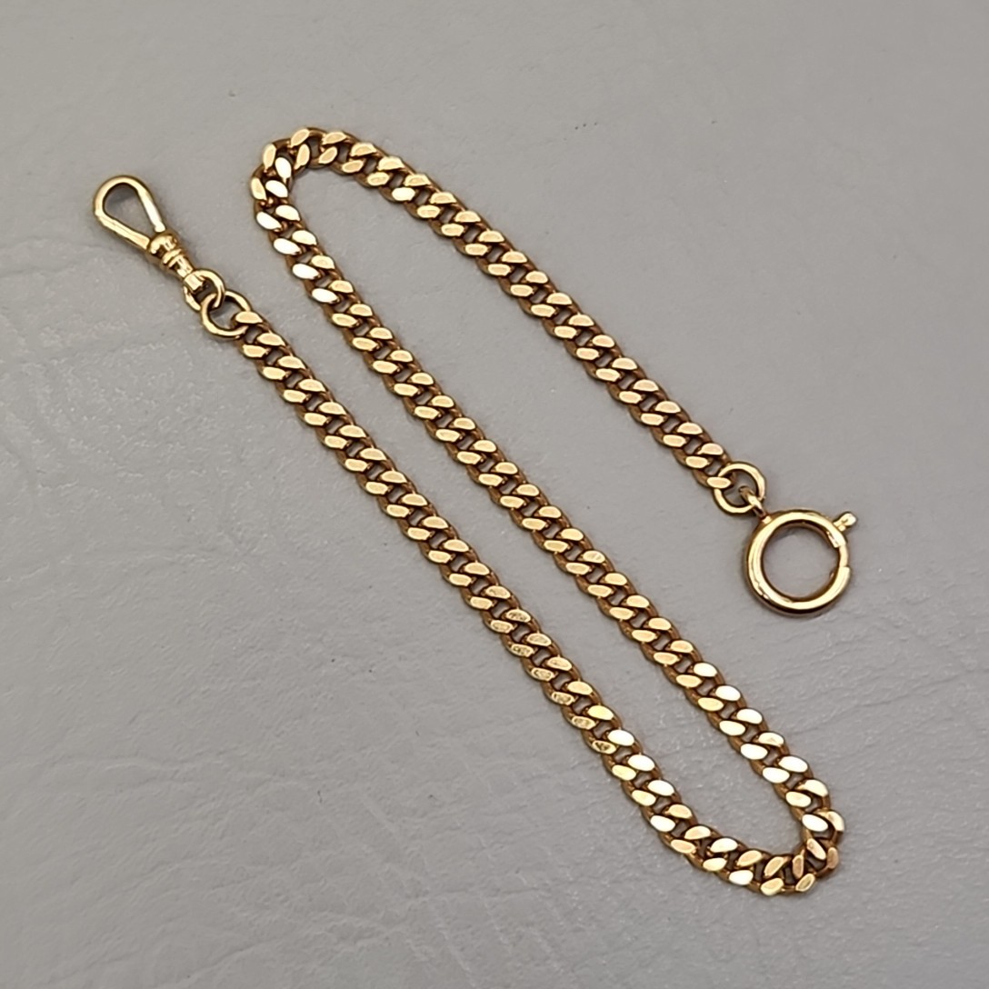 Vintage Gold Tone Curb Link Watch Chain with Swivel Clasp 13.5 Inch
