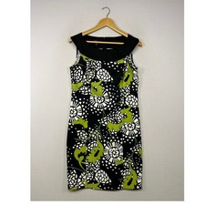 Mod Retro AGB Dress Women 12 Black Green Floral Geometric Portrait Collar Sheath