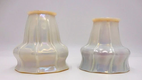 2  Steuben Art Glass Calcite & Gold Aurene Iridescent Lamp Shades - ONE SIGNED