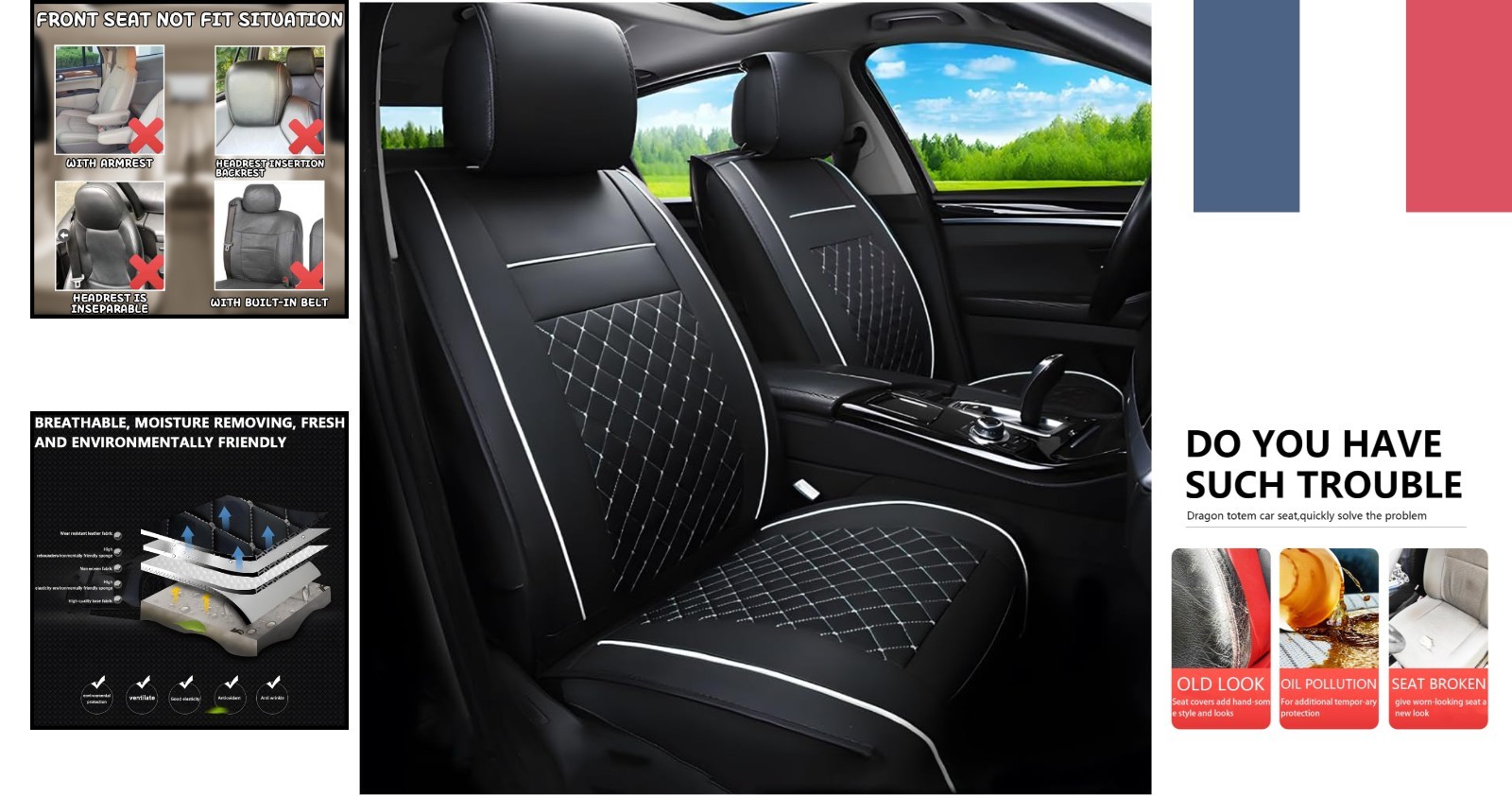 Housse de siège avant auto anti rayure microfibre PU pour siège usé